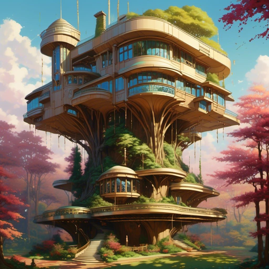 Art Deco Treehouse in Retro-Futuristic Style