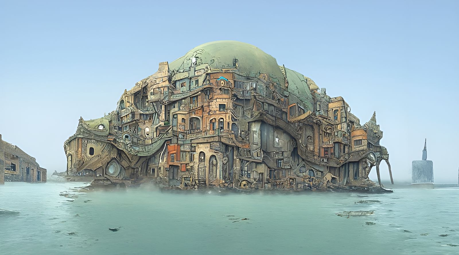Dystopian Island City Illustration in Machinarium Style