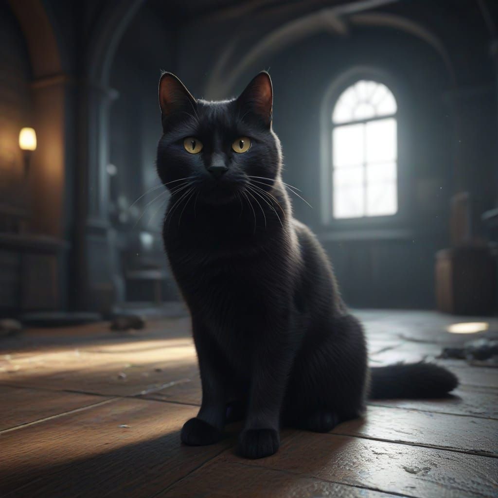 Playful Black Cat Silhouettes in Dynamic 3D Render
