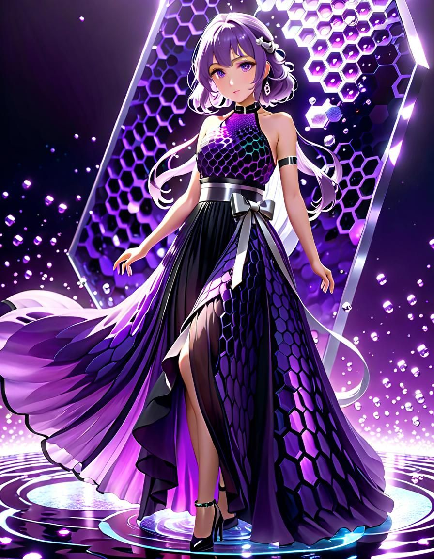 Purple Honeycomb Dress in Anime Style 3D Art