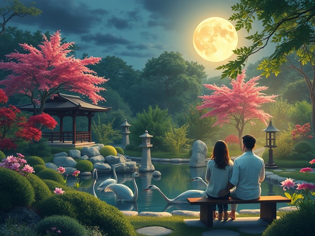 Moonlit Zen Garden: A Romantic Japanese Landscape