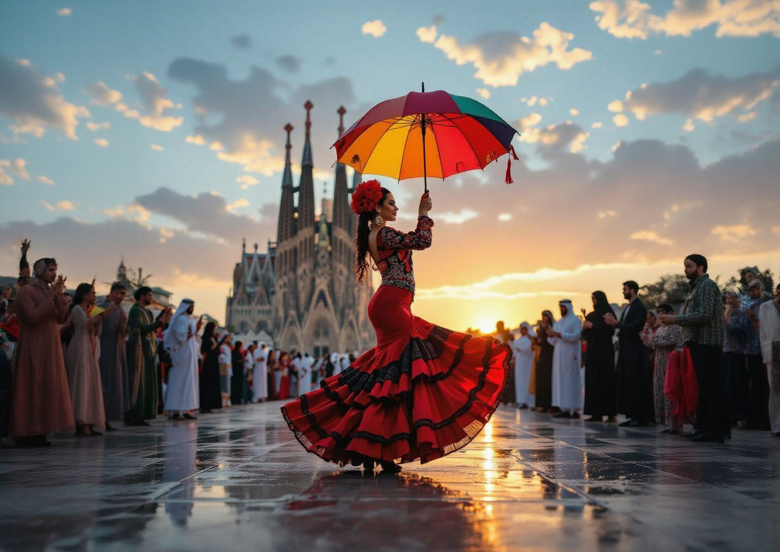 Flamenco Dancer Performs at La Sagrada Familia