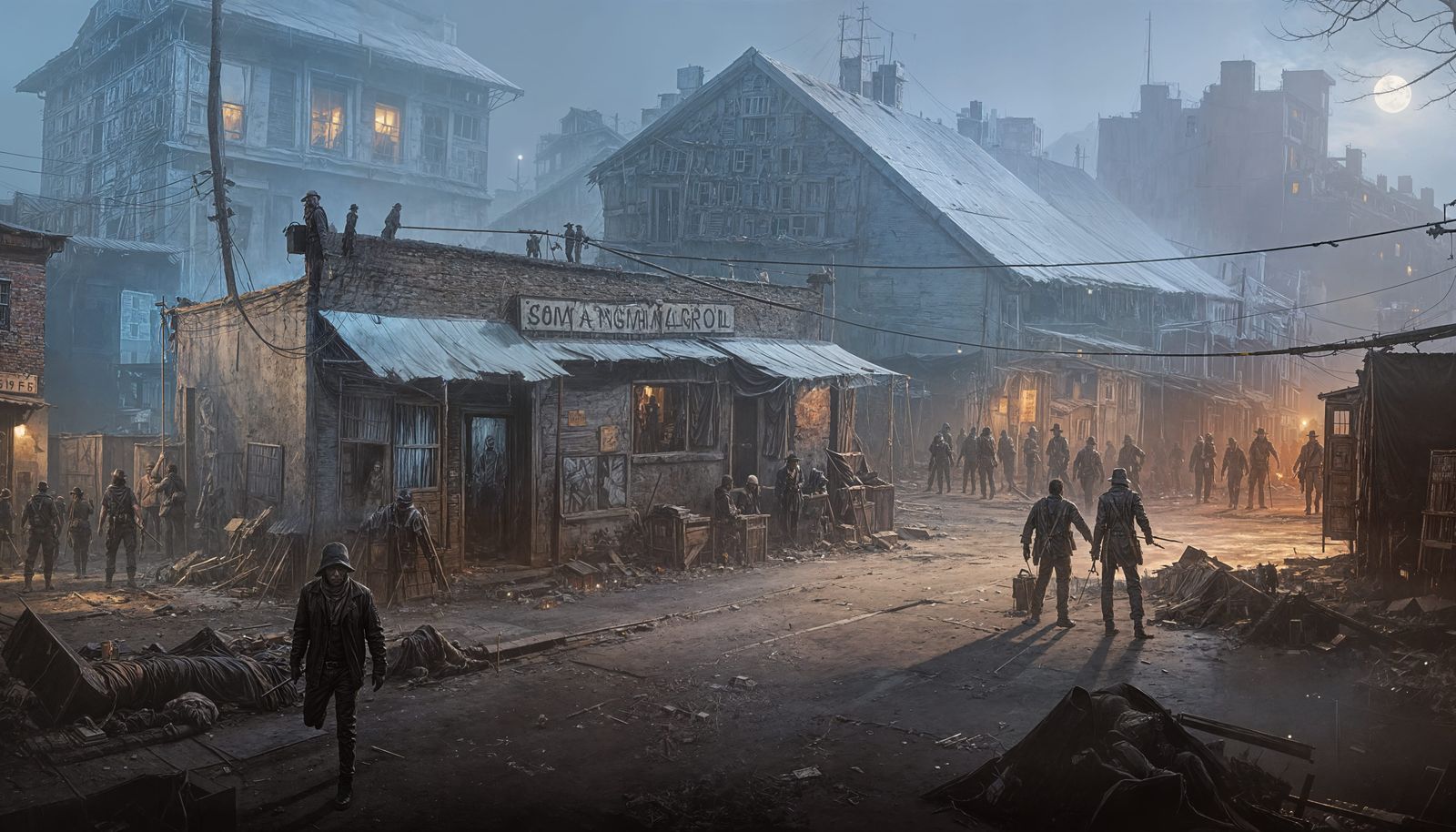 Noir Zombie Slum: Acrylic Horror Painting