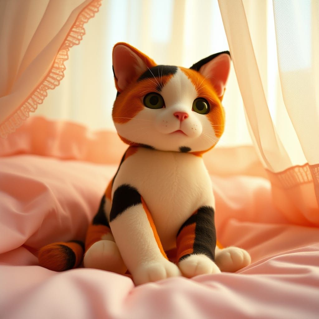 Cuddly Calico Cat in Whimsical Wonderland