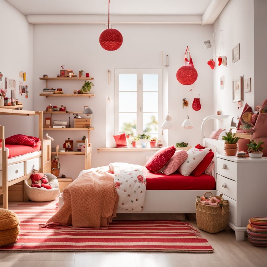 Spanish Style Children's Bedroom with Red Accents