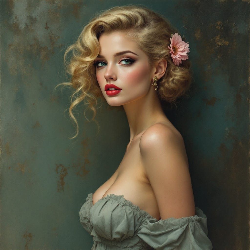 1950s Pin-Up in Art Nouveau Style