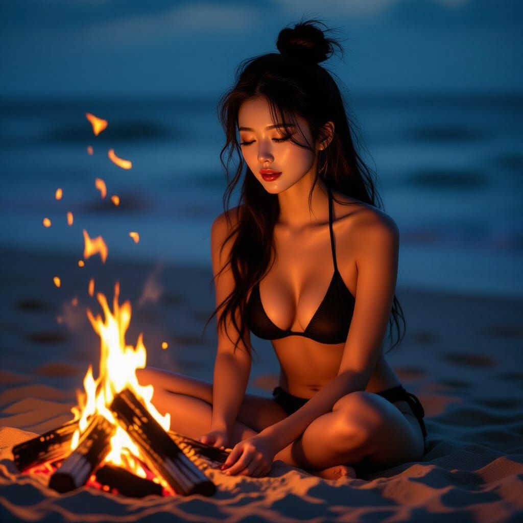 Bonfire Beach: A Sensuous Portrait in Dramatic Lighting
