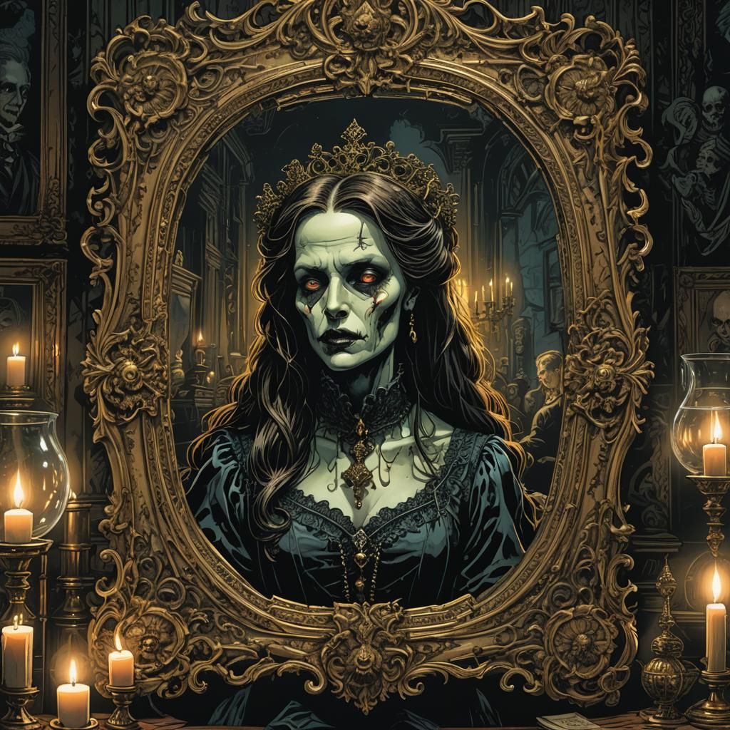 Ghostly Victorian Zombie Reflected in Haunted Mirror