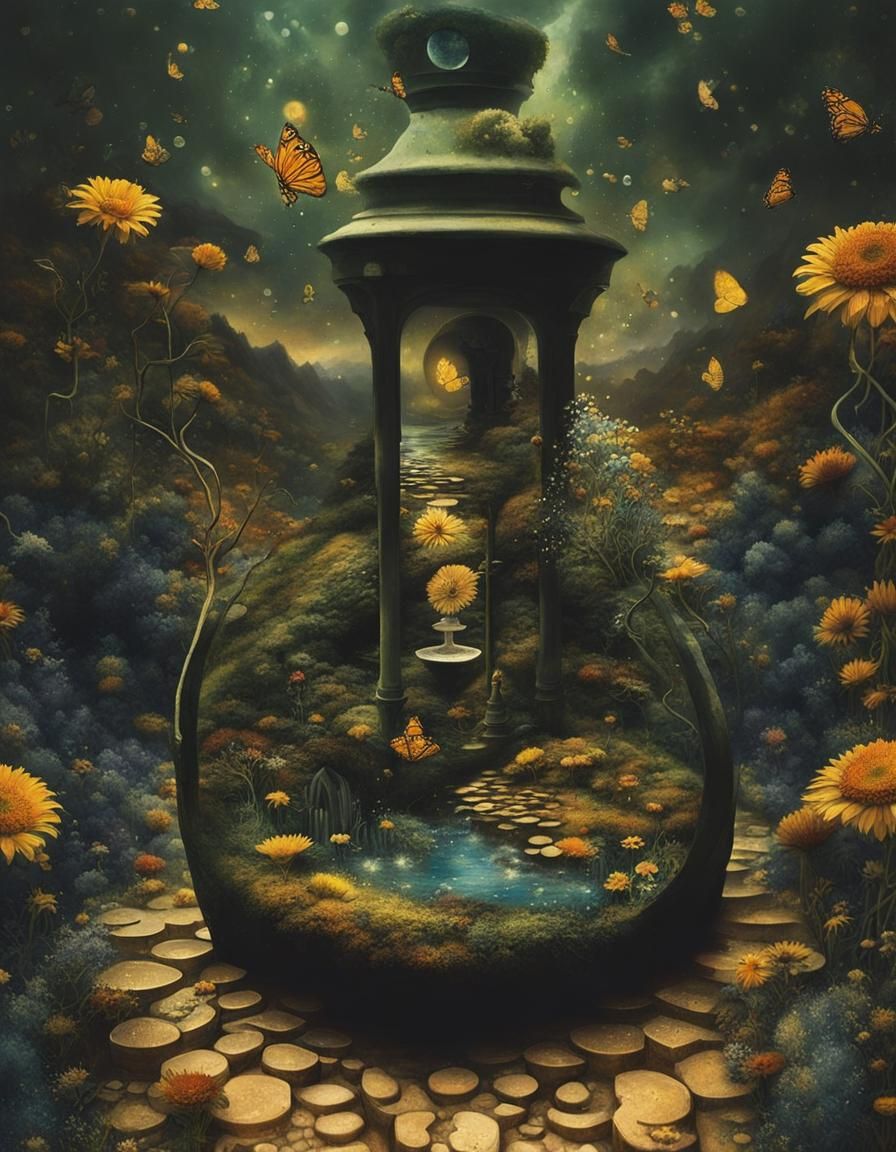 Surreal Yin Yang Maze in Watercolor Style