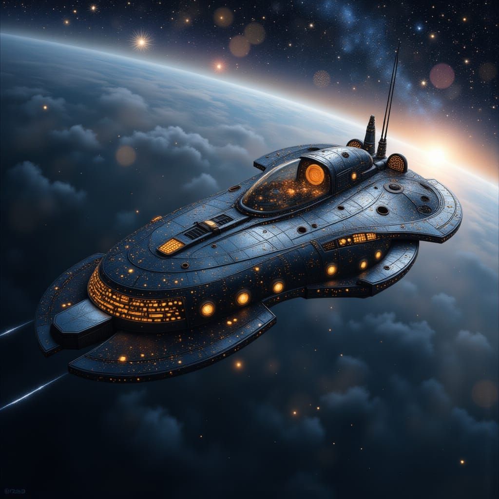Majestic Space Ship Soars Through Cosmic Expanse in Futurist...