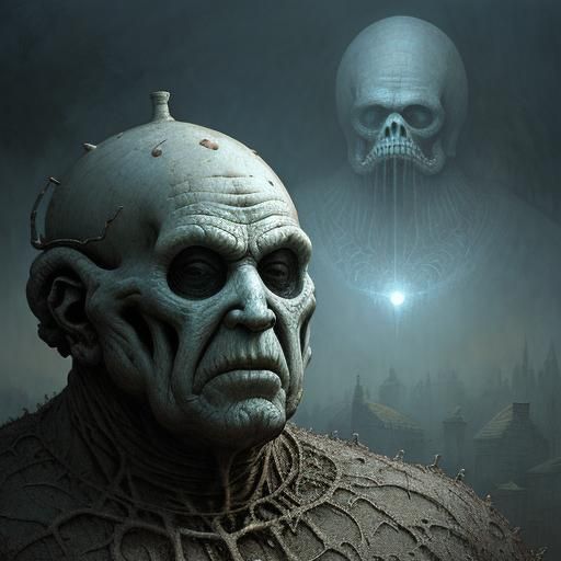 Michelin Man in Beksinski-Inspired Horror Style