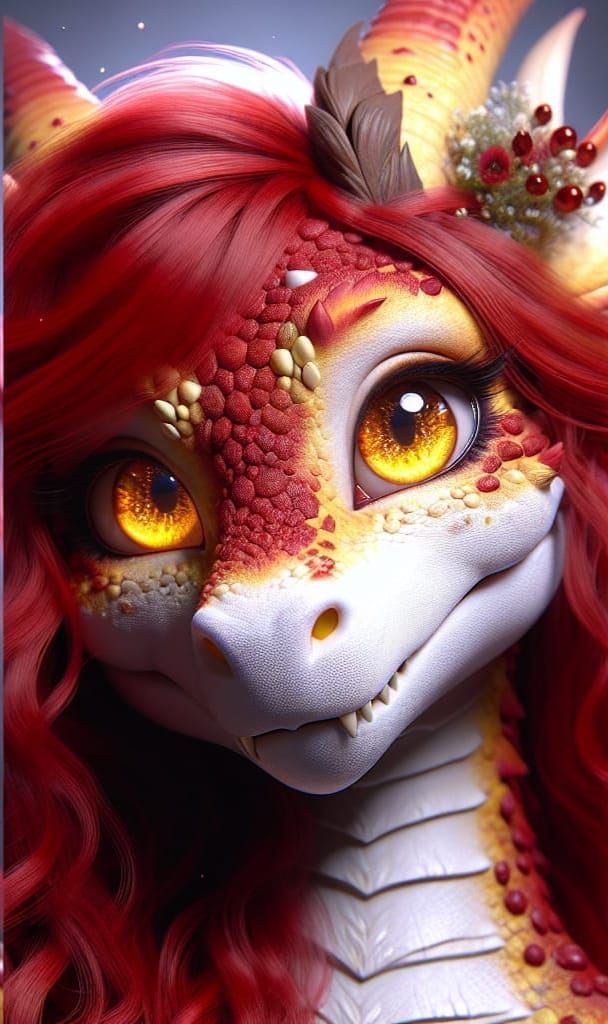 Adorable Anthro Dragon Portrait with Red Hair