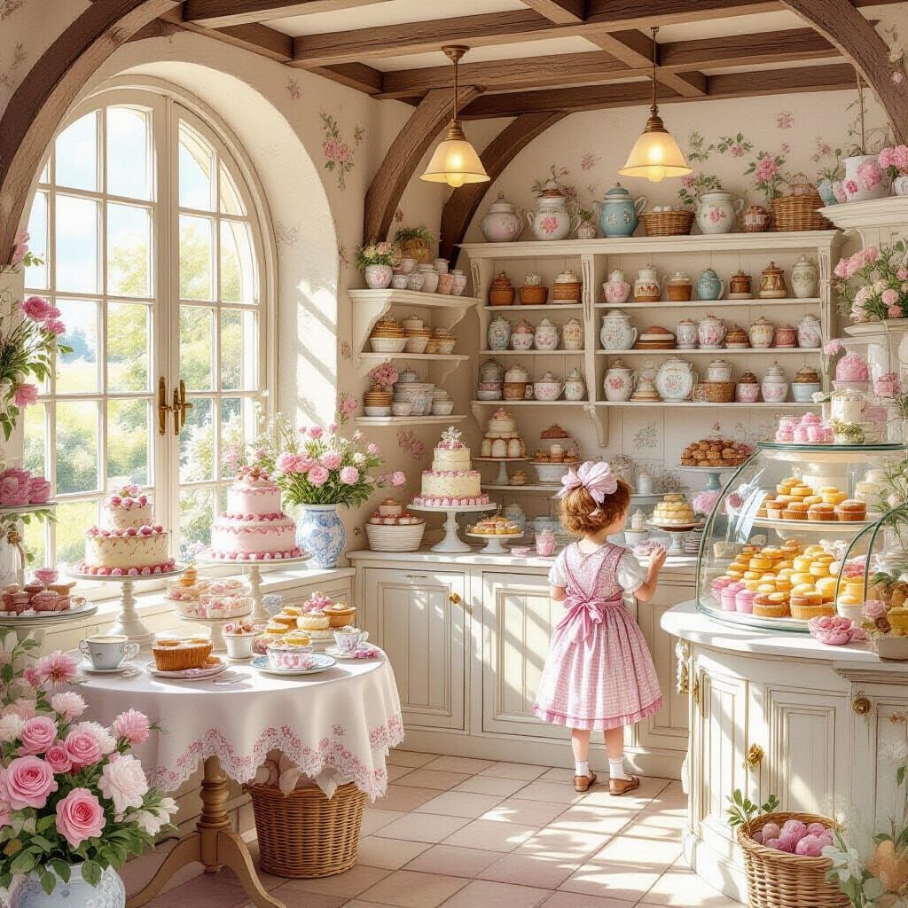 Whimsical Cake Shop in Watercolour Illustration Style