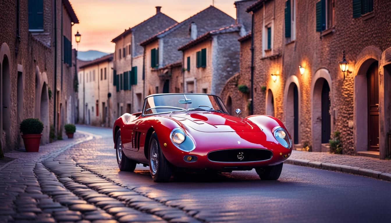 Red Ferrari 250 GTO on Italian Village Road