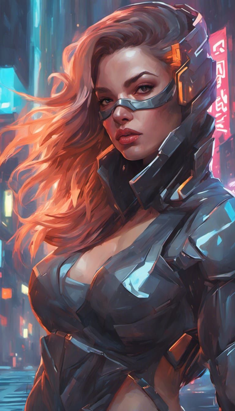Cyber Ninja Portrait in Neon Cityscape