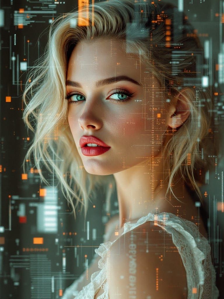 1950s Pin-Up with Glitch and Fractal Overlay