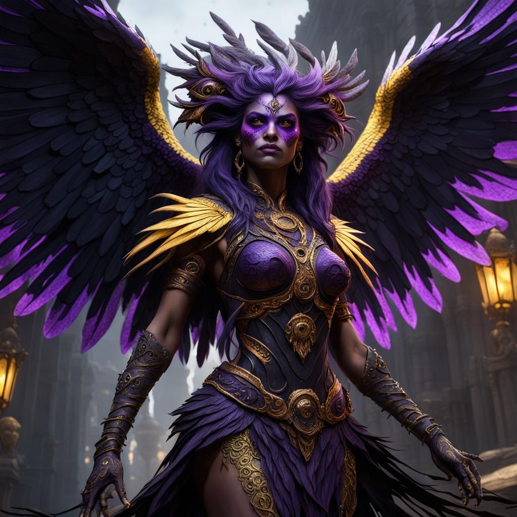 Dark Fantasy Harpy with Black Makeup, 8k Masterpiece