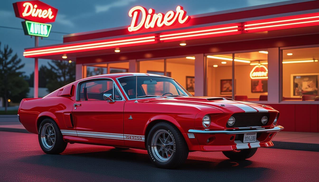 Fire-Red 1967 Mustang Shelby GT500 in Hyperrealism