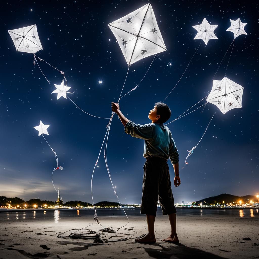 Statuemaker Creates Star Kites from Silver Light