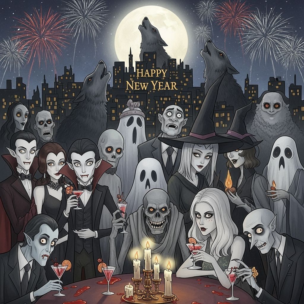 Monsters Celebrate New Year's Eve in Dark Fantasy Style