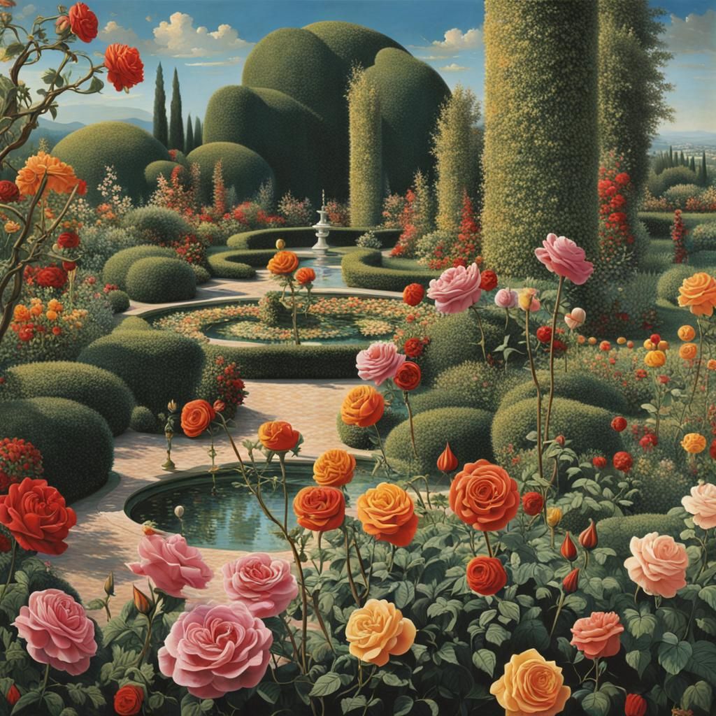 Surreal Rose Garden in Salvador Dali Style