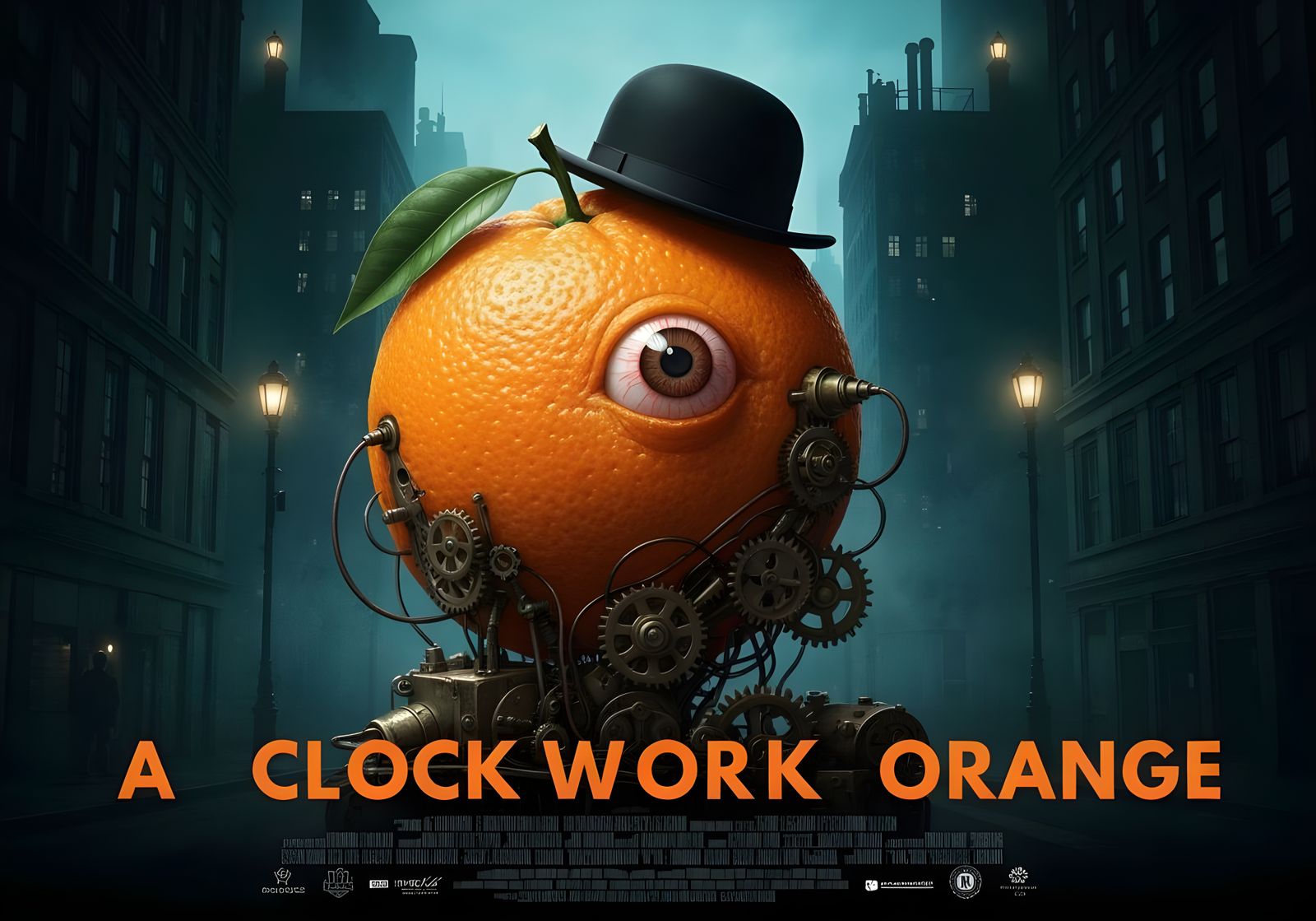 Surreal Clockwork Orange Movie Poster with Steampunk Gears