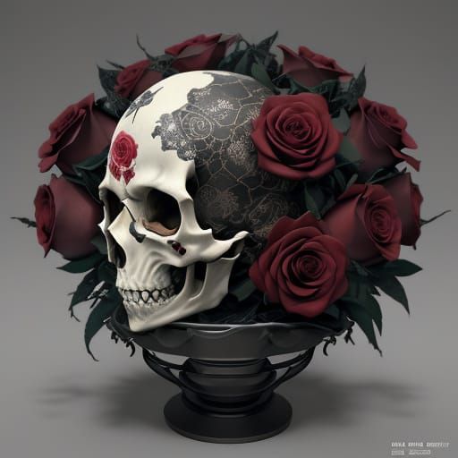 Anime 3D Art of Skulls and Roses
