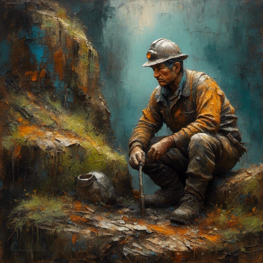 Gritty Oil Painting: Weary Miner in Earth Tones