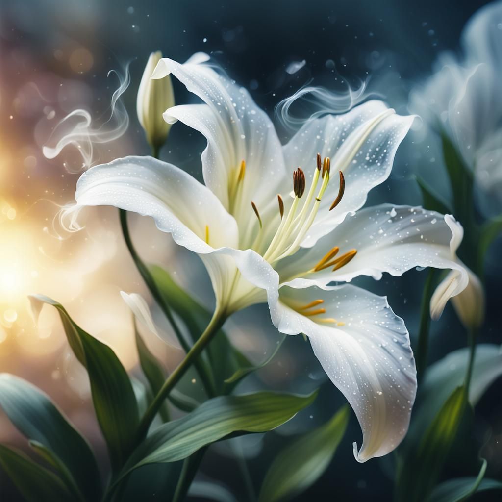 White Lily in Ink Whirlwind: Digital Matte Painting