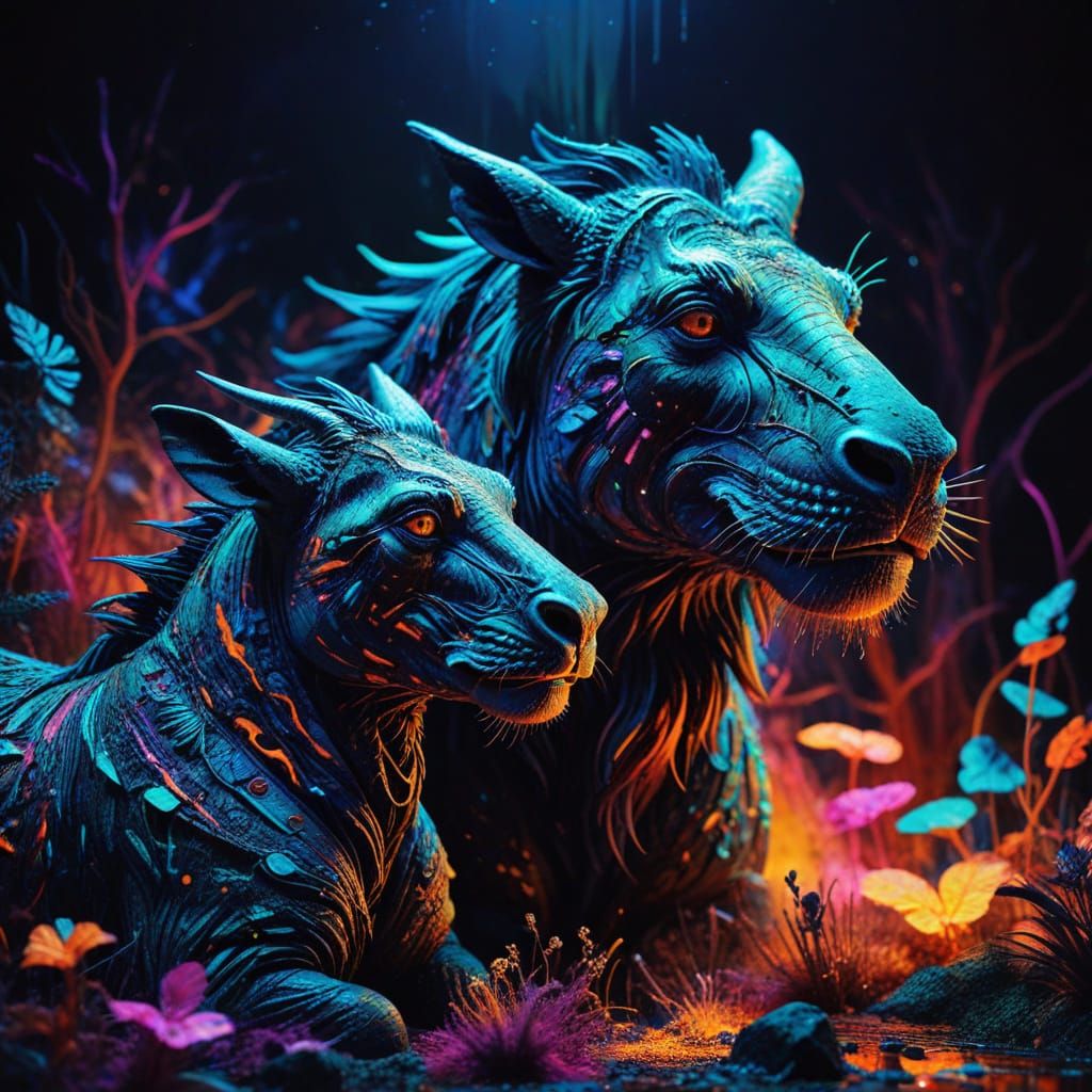 Surrealism: Past & Future Animals in Neon Dreamscape