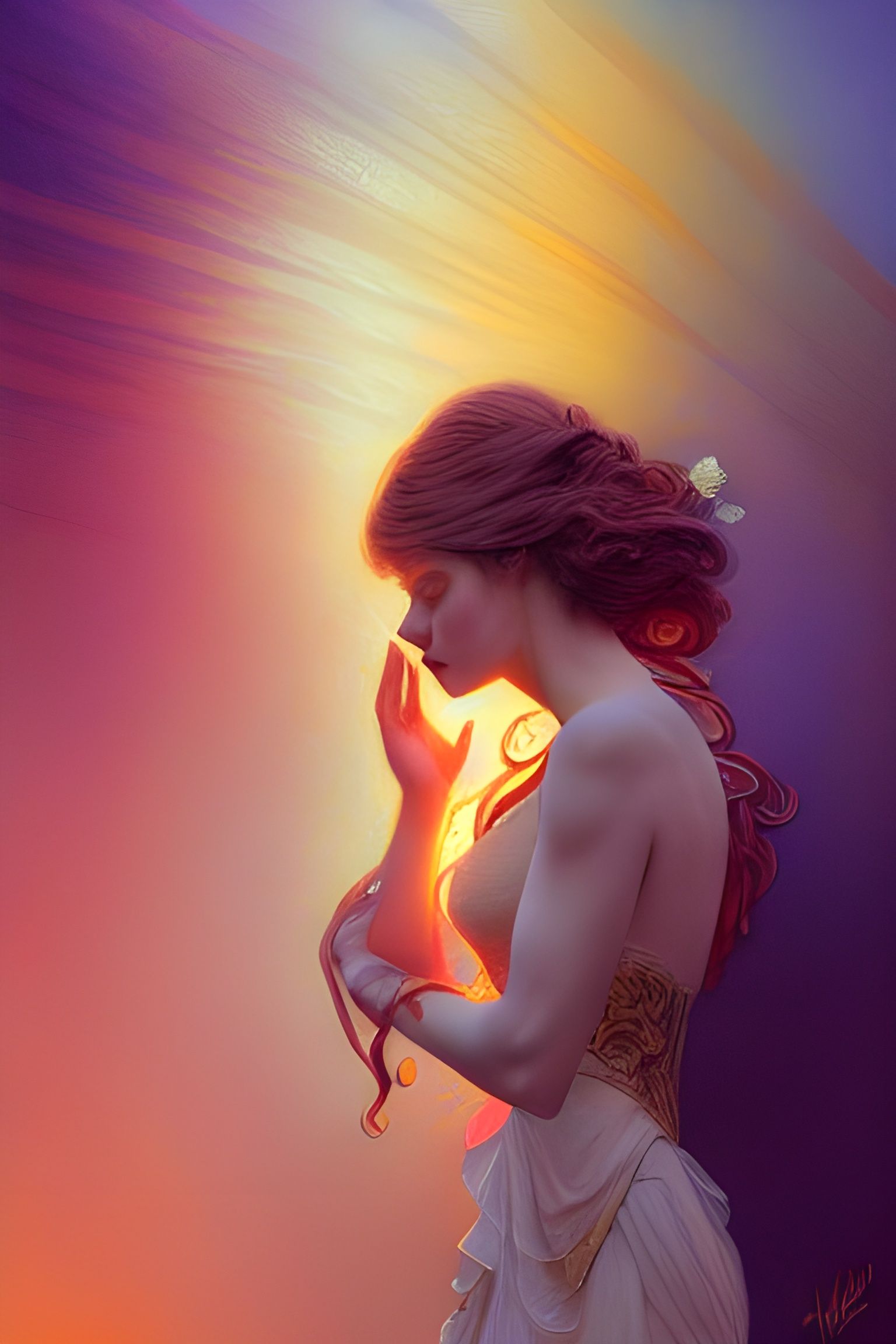 Intricate Light Yellow Scene in Art Nouveau Style