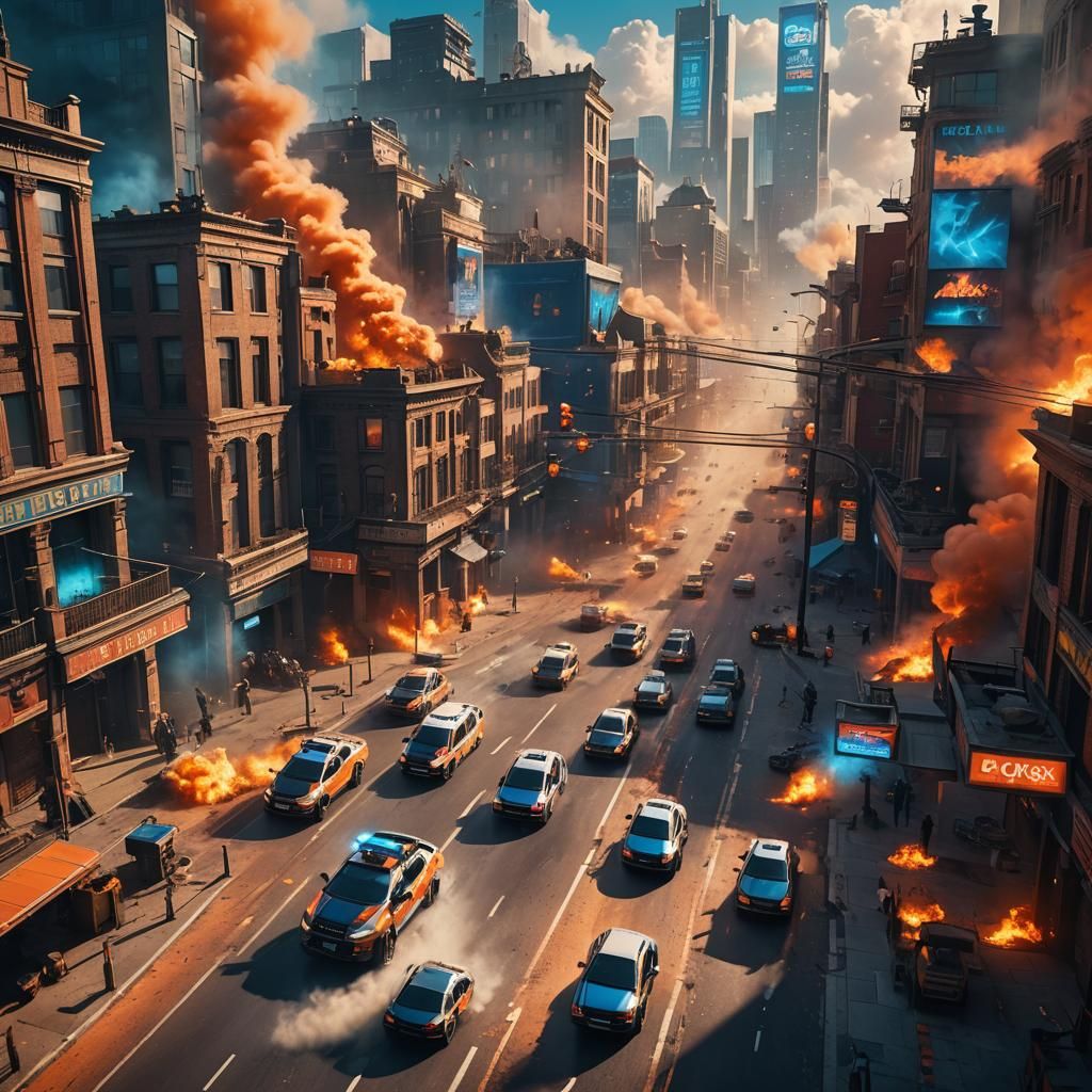 High-Speed Chase in Metropolis: a Fantasy Art Concept