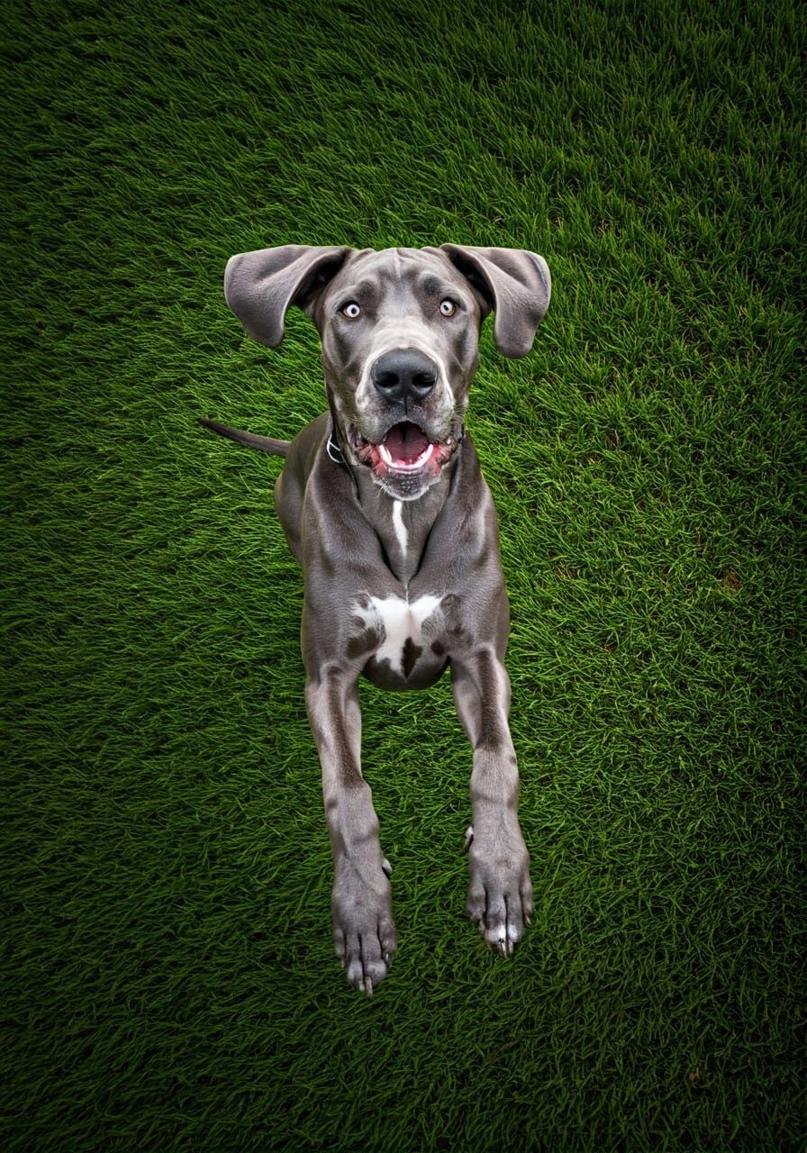 Excited Great Dane Dog Jumping Upwards