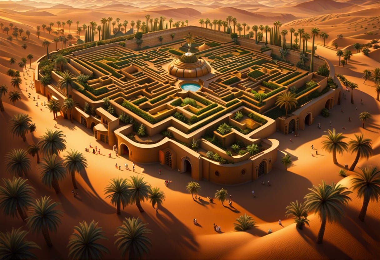 Desert Maze Oasis: Detailed Matte Painting