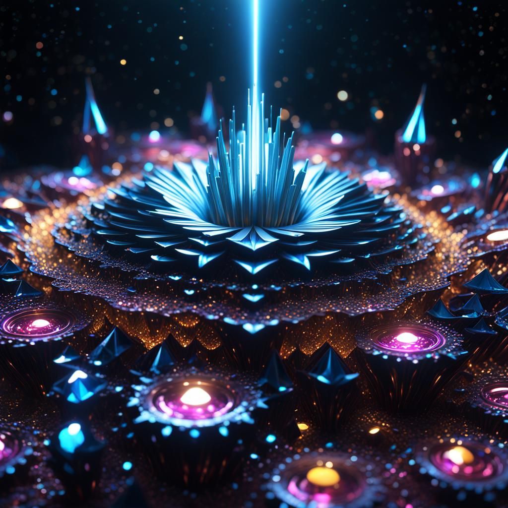 Hyperbolic Fractal Geode with Crystalline Light