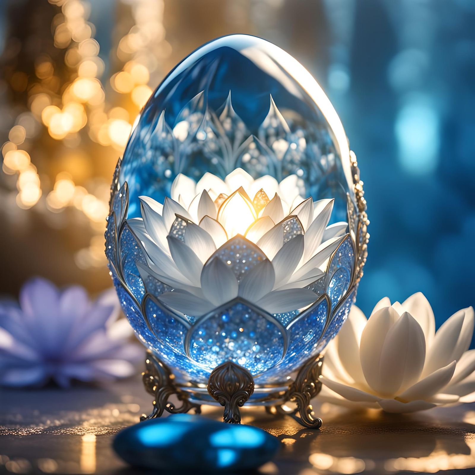 Ornate Crystal Egg on Lotus Flower