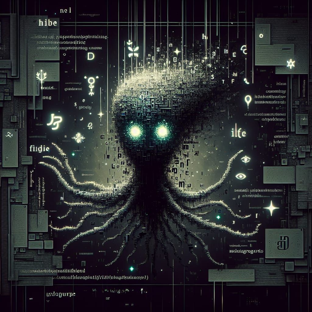 Gothic Etching of Typography Entity in Otherworldly Space