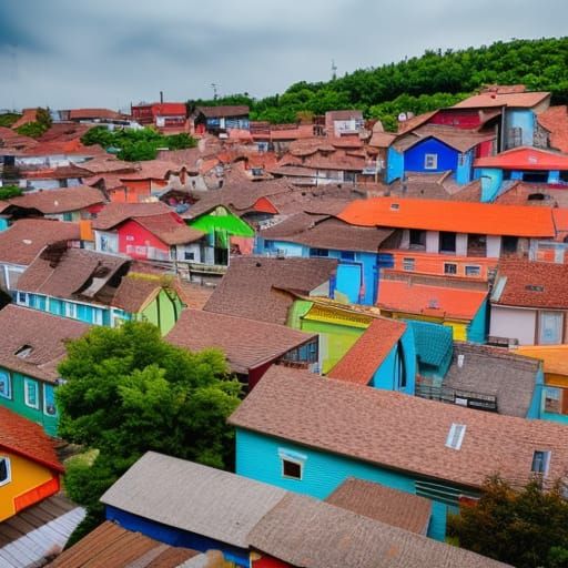 Colorful Tortoise Shell Town: Wide Angle View