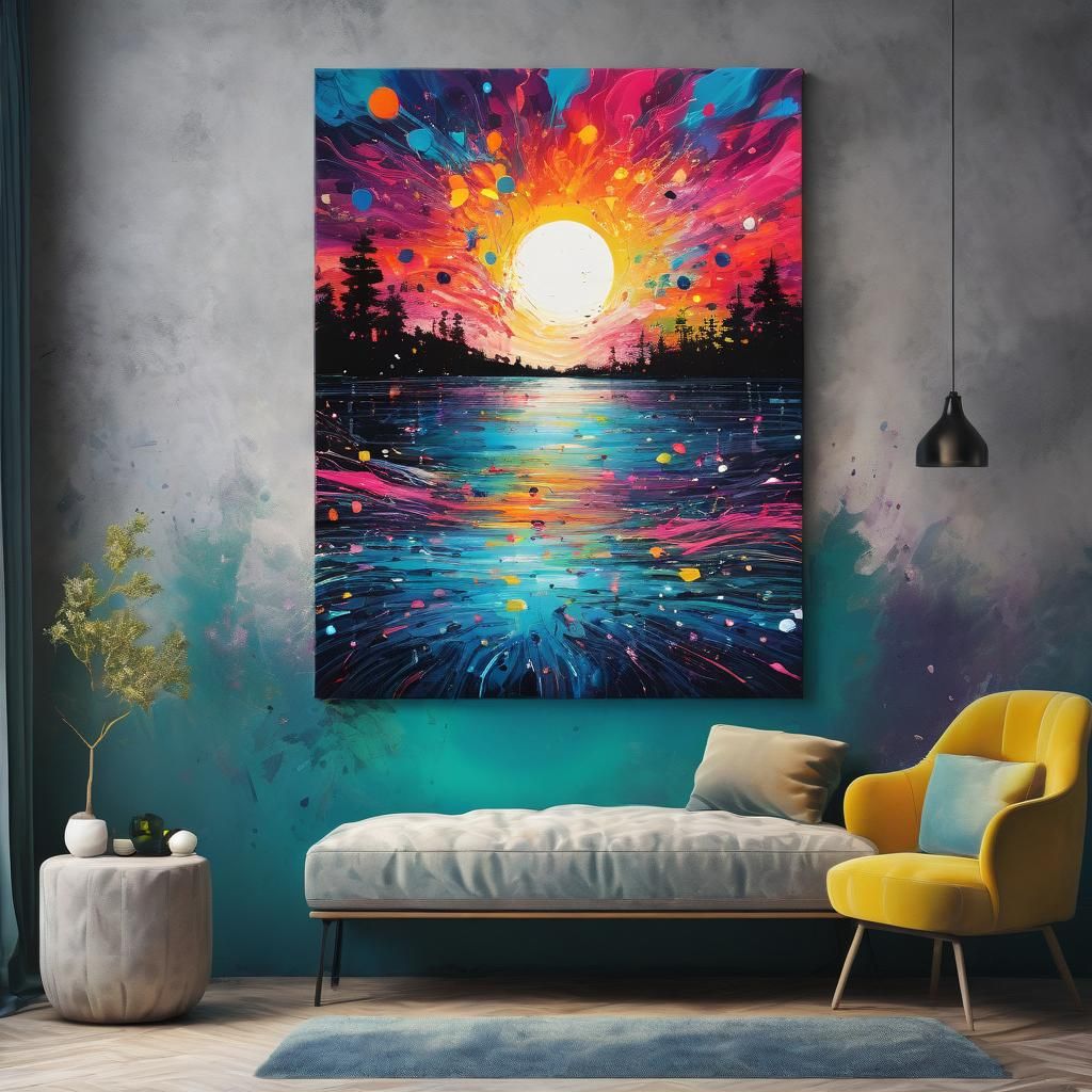 Abstract Splatter Art Sunset Painting