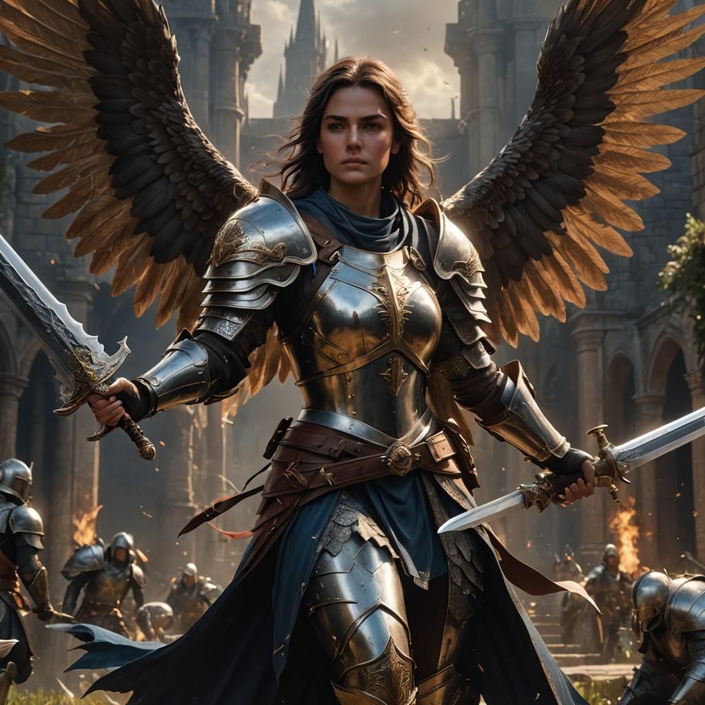 Aasimar Paladin Warrior with Wings, Hyperrealistic Art