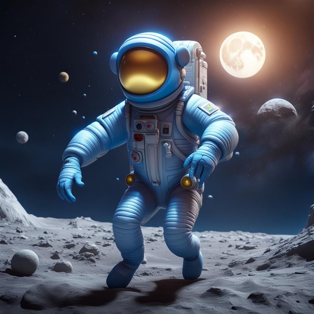 Inflatable Monkey Astronaut Bouncing on the Moon