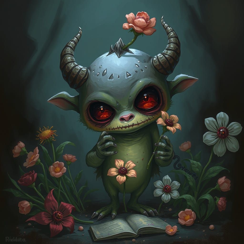 Whimsical Floral Abomination in Dark Art Style