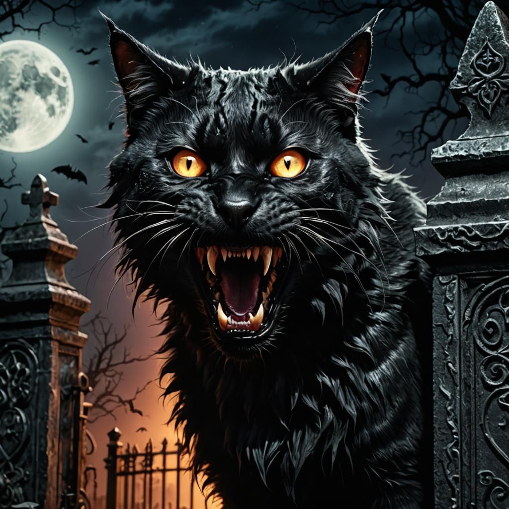 Rabid Zombie Cat Screams at Graveyard Gates