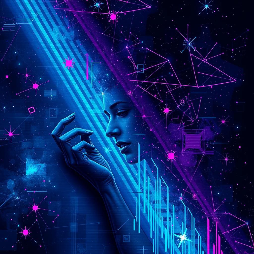 Abstract Constellation Glitch Art in Maximalist Style