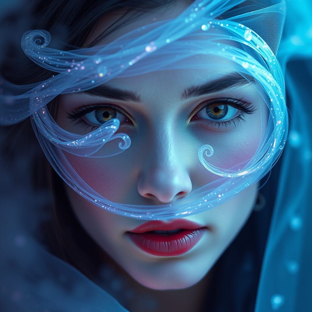 Woman's Face Veiled by Delicate Seestern in Ethereal Hues