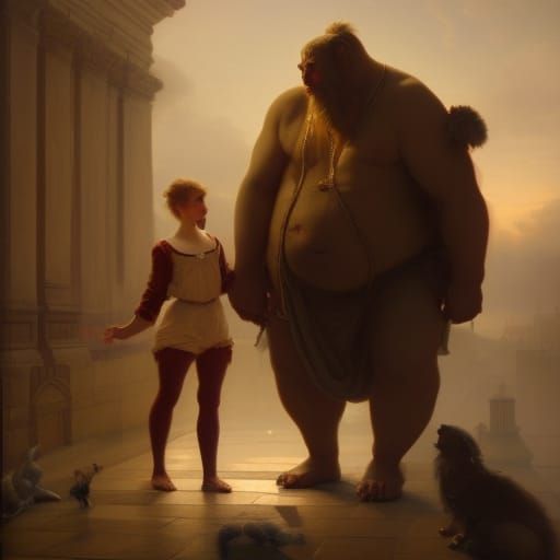 Gentle Bear and Girl, Romantic Oil Painting