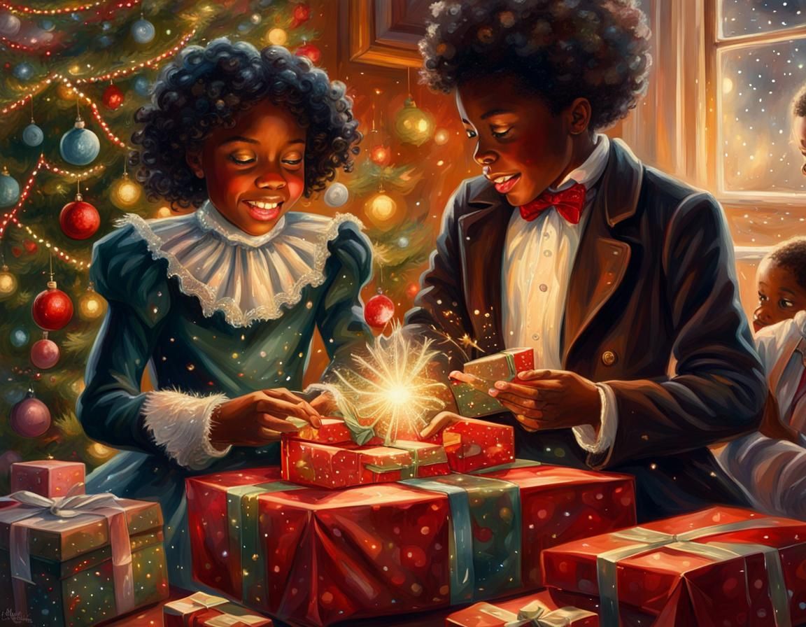 Victorian Christmas Morning: Children Opening Presents