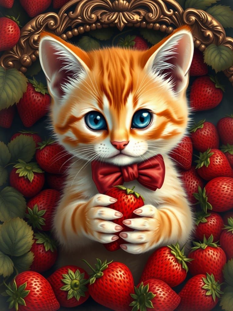 Whimsical Orange Tabby Kitten in Antique-Inspired Setting