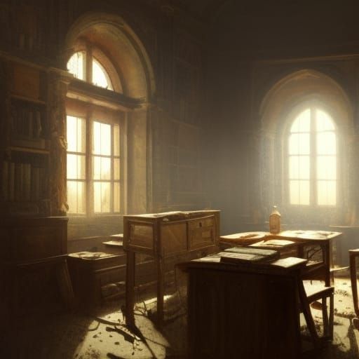 Intricate Dark Room with Books, Fantasy Concept Art