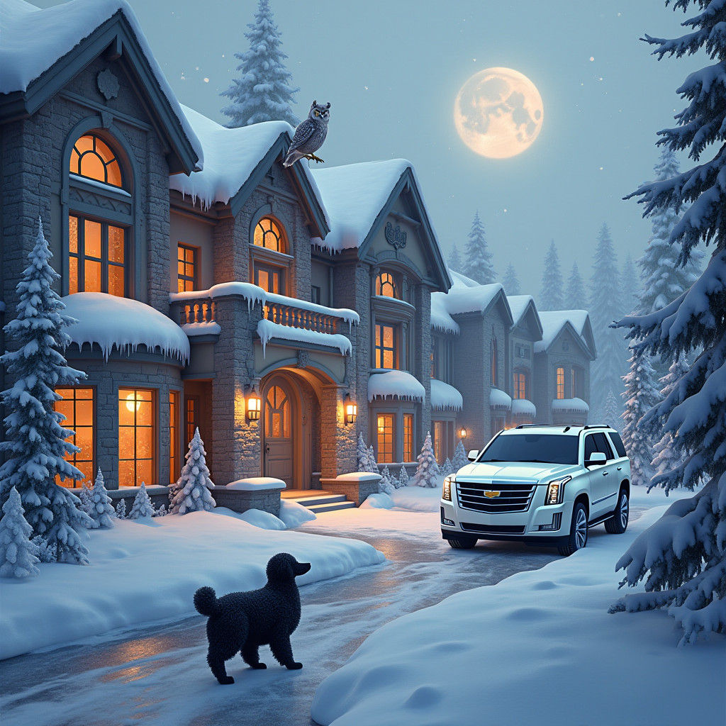 Snowy Owl Over Futuristic Condos in Digital Art